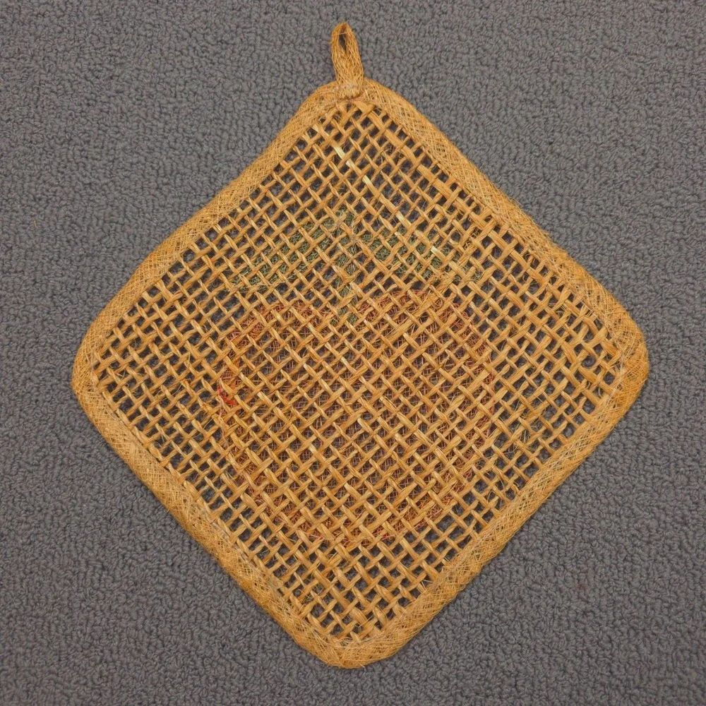 Vintage Woven Straw Peach‎ Trivets Pot Holders Set of 4 Orange Tan Boho Kitchen